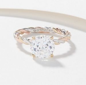 Diamonique 100 Facet 3 cttw Tri-Color Ring, Sterling Silver, Size 9